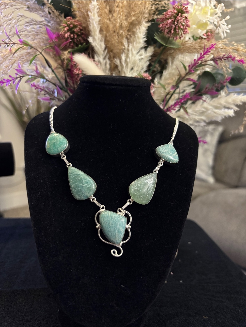 Sterling Silver Amazonite Gemstone Necklace.